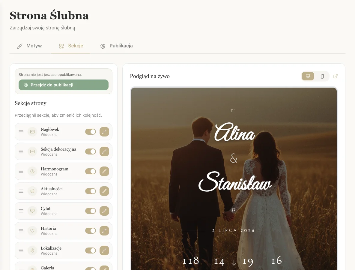 Edycja motywu strony ślubnej