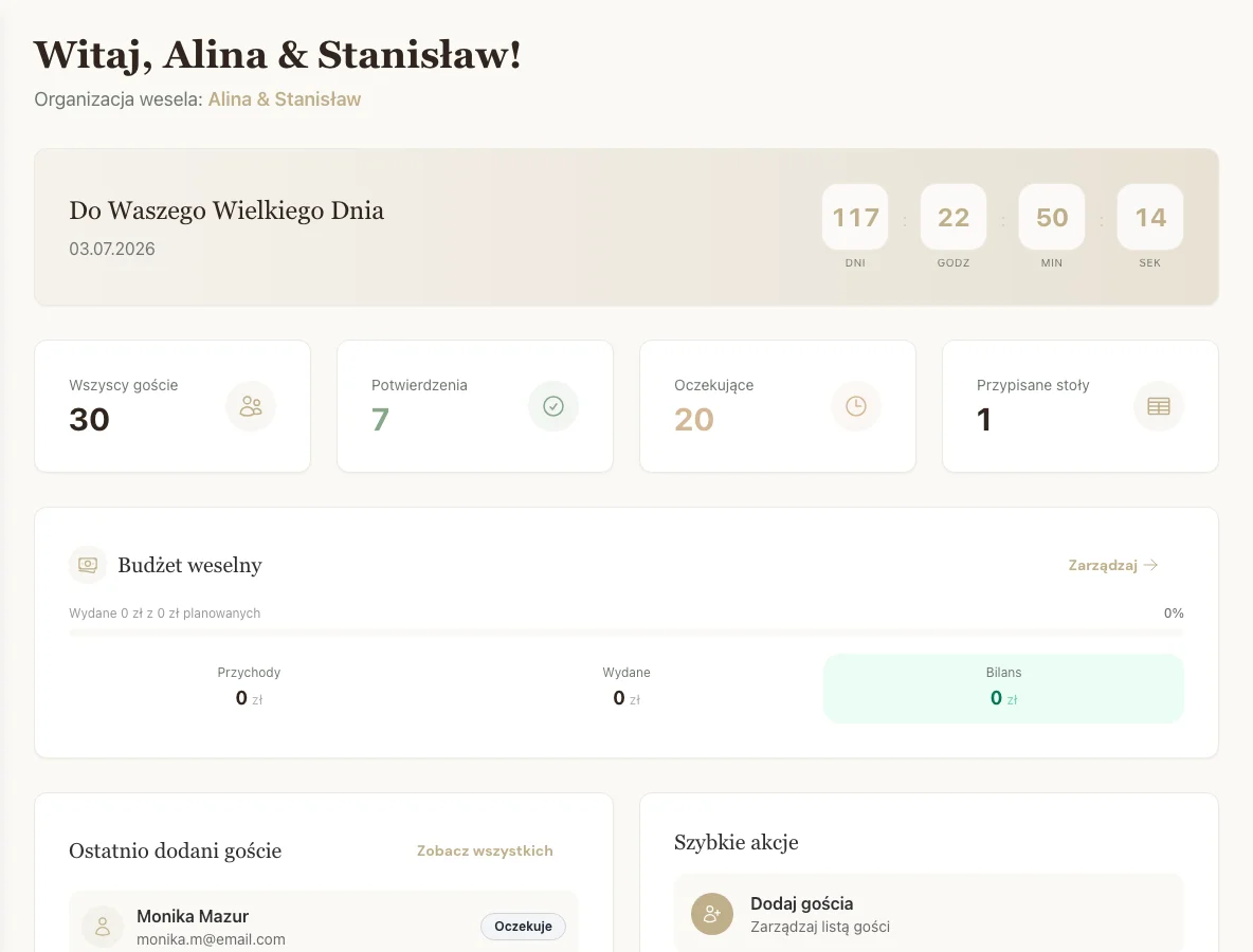 Panel planera ślubnego