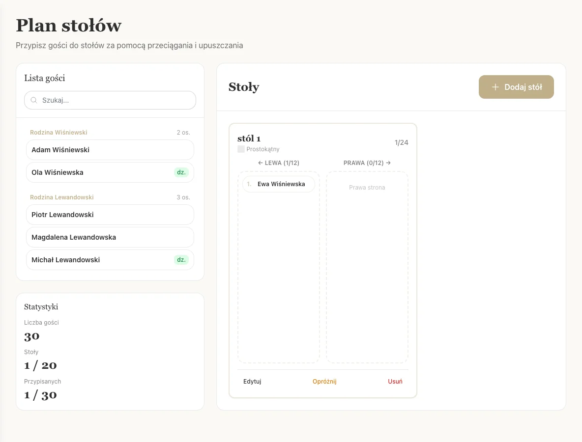 Interaktywny planer stołów