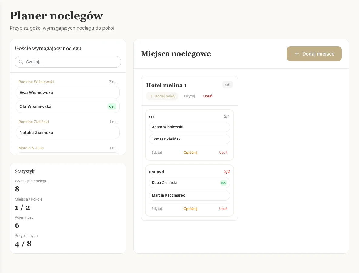 Planer noclegów dla gości