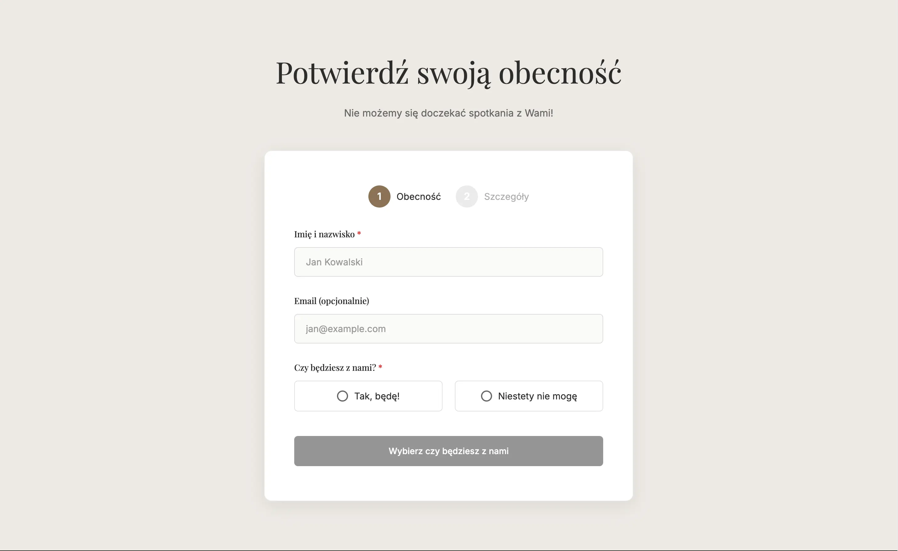 Formularz RSVP - tryb klasyczny